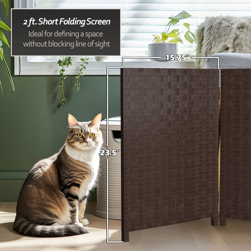 2 Ft. Tall Woven Fiber Room Divider - 8 Panel - Cream, 8, Brown