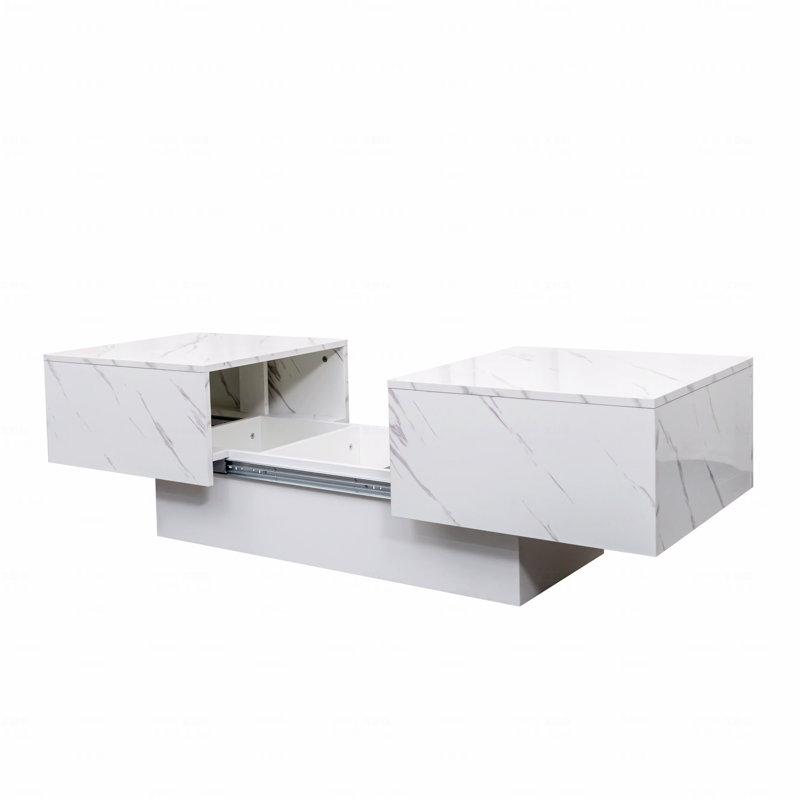 Table basse avec plateau coulissant, table centrale avec compartiment de rangement caché, table extensible, Blanc
