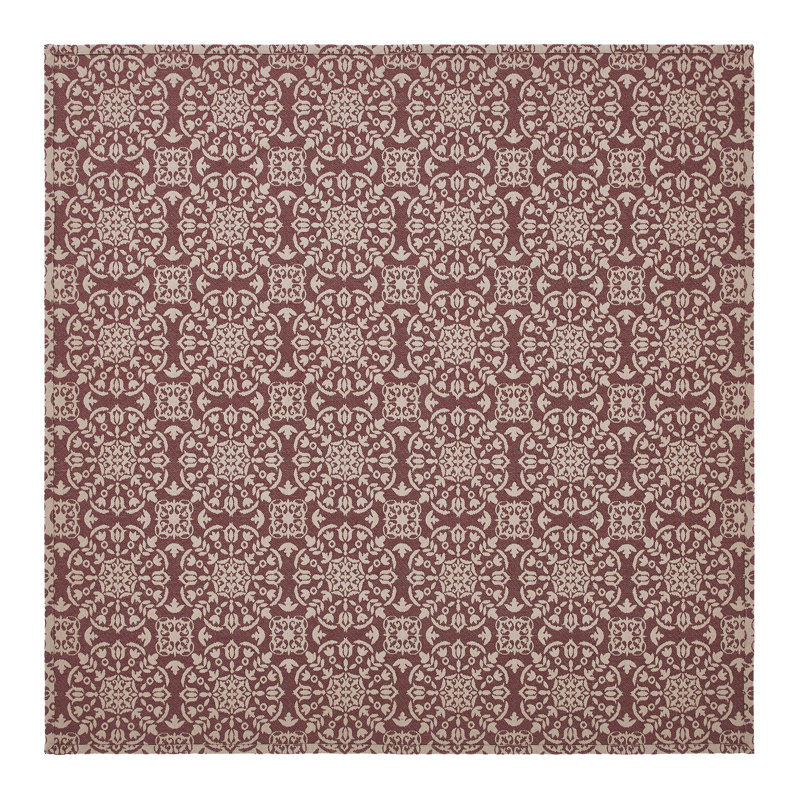 Geometric Table Topper, 42" Square, Tan/Red