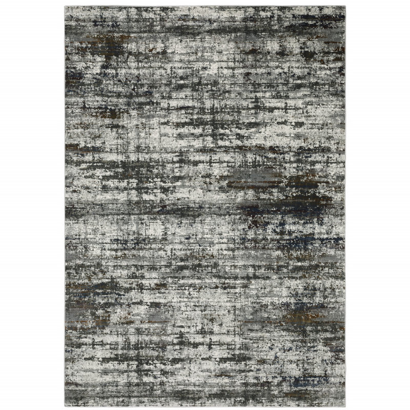Tapis gris abstrait en polyester tissé à la machine, Rectangle 3 pi 10 po x 5 pi 5 po