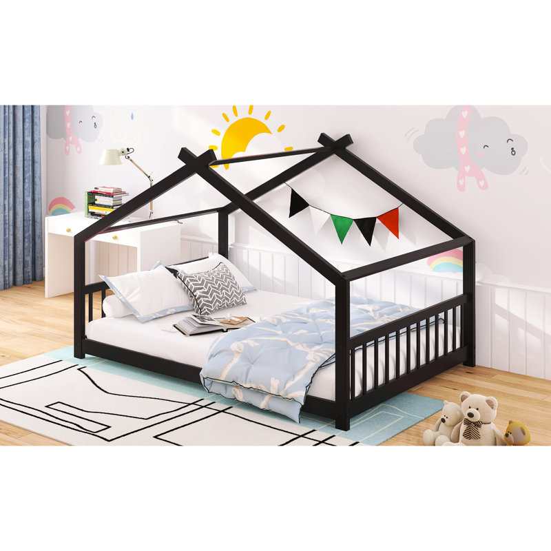 Le lit maison, le lit double en pin, le toit de la maisonnette, rehausse l'attrait de la chambre à coucher et la fonctionnalité du toit, offre un environnement de sommeil confortable pour