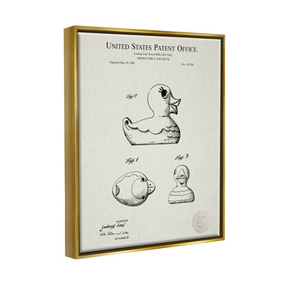 Vintage Duck Toy Patent Gold Framed Floater Canvas Wall Art by Karl Hronek