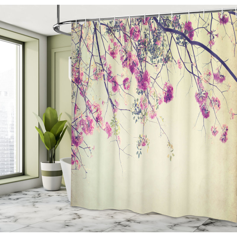 Rideau de douche simple à fleurs à fleurs sakura fleuris Karle, H 69 po x l 105 po