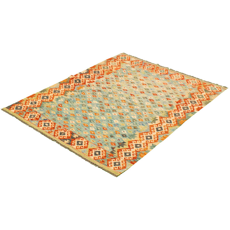 Tapis décoratif en laine de conception unique 4 pi 10 po x 6 pi 4 po noué à la main New Age