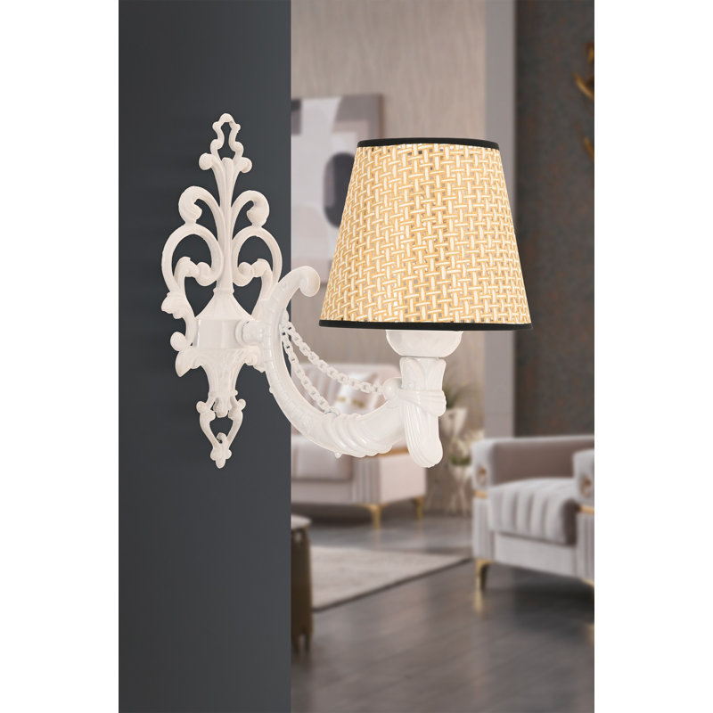 Elegant Wall Lamp with Metal Body, Natural & White Finish | Dimensions: 9.8 x 5.9 x 10.6 Inches | E27 Socket, Max 40W (Bulb Not Included) | IP20 Rated | Perfect for Living Room, Bedroom, & Hallway Decor