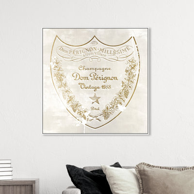 «Bottles of Bubbles Champagne, French Vintage Drinks Glam Gold», art mural sur toile pour la salle à manger