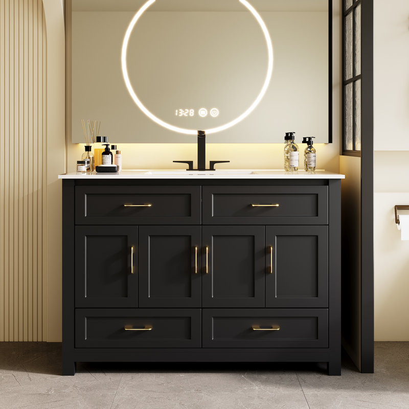 Monolith 48'' Fully Assembled Single Bathroom Vanity, Black, Black