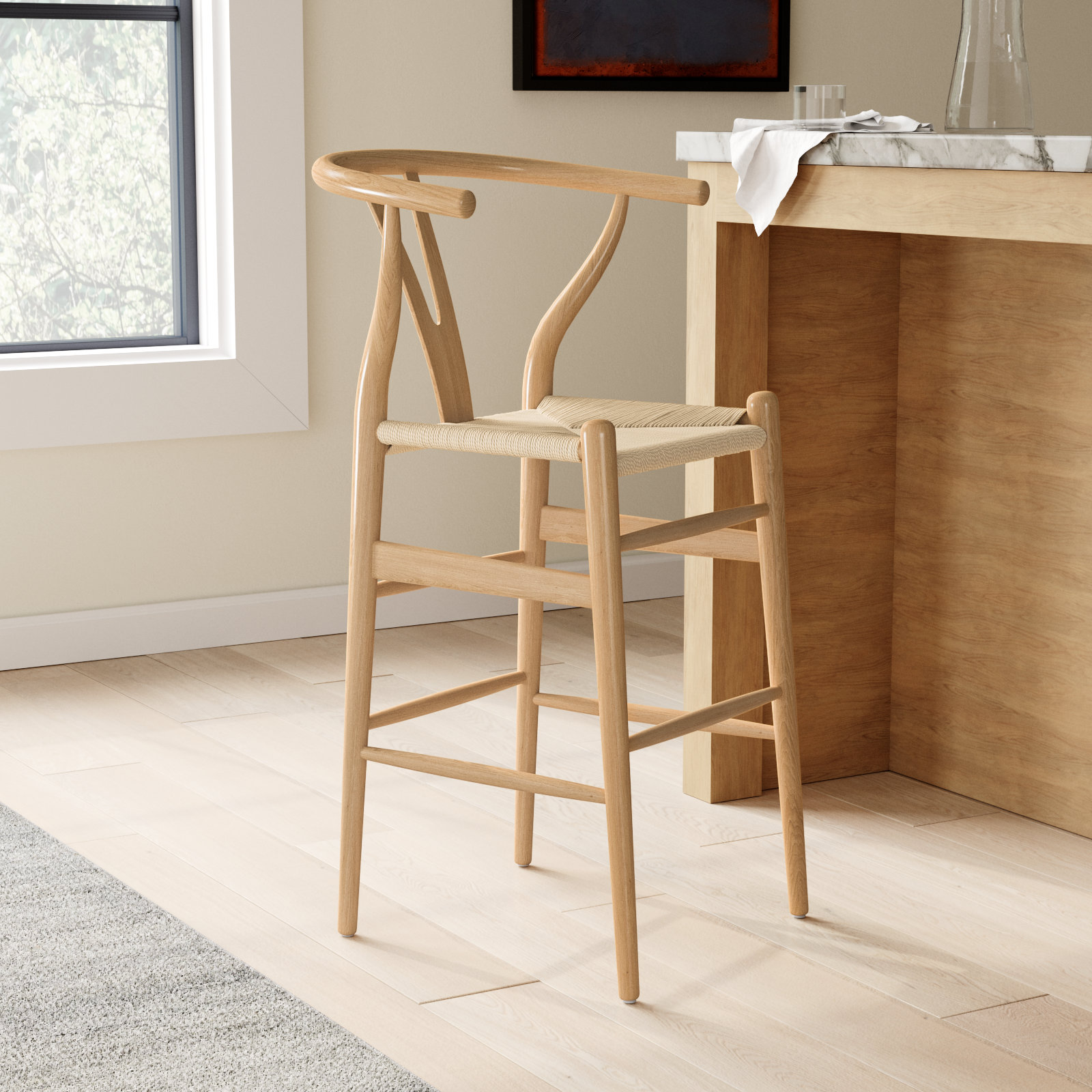 Fairbanks Bar Stool, Natural, Counter Stool (26" Seat Height), Natural
