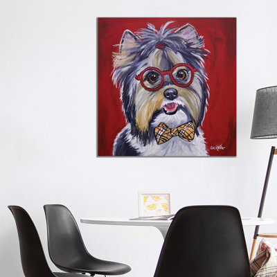 Yorkie Glasses And Bowtie - Wrapped Canvas Print