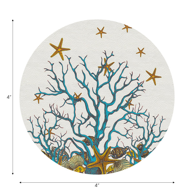 Sous-verres ronds en corail, Blanc turquoise