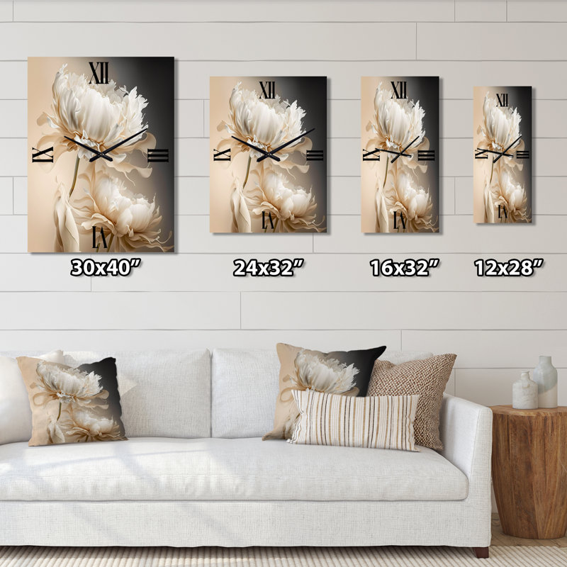 Horloge murale pivoine florale I, H 32 po x l 16 po x P 1 po
