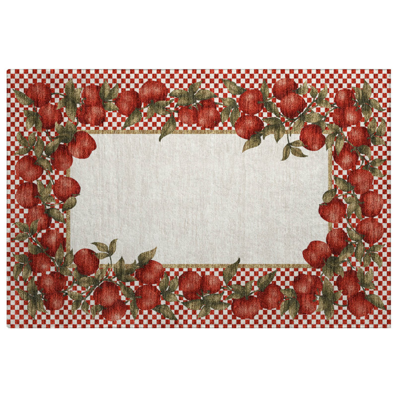 Premium Machine Washable Dream Shag ADS164 Apple Border Rug, 1'8" x 2'6"