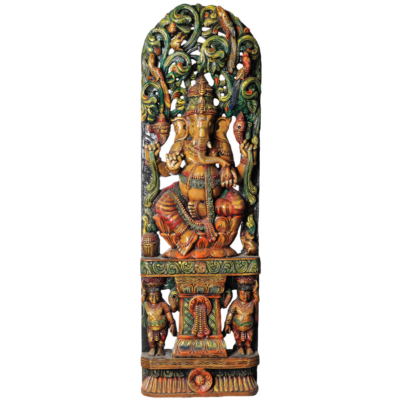 Ganesha assis sur un lotus avec deux Shivagan