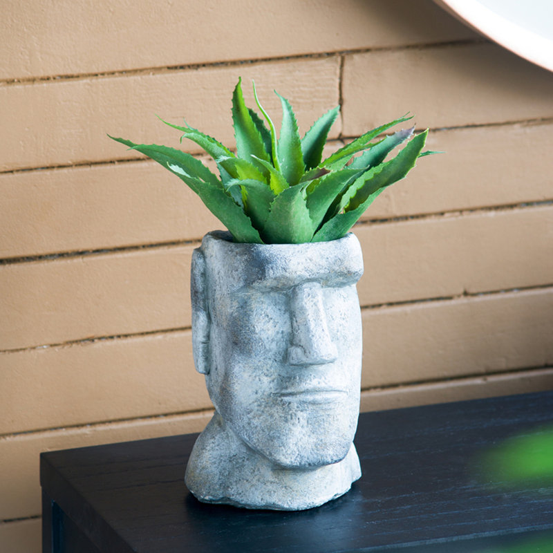 5.5" Easter Island Cement Planter, 9" H x 5" W x 5.5" D