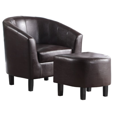 Wesley Faux Leather Barrel Chair with Ottoman