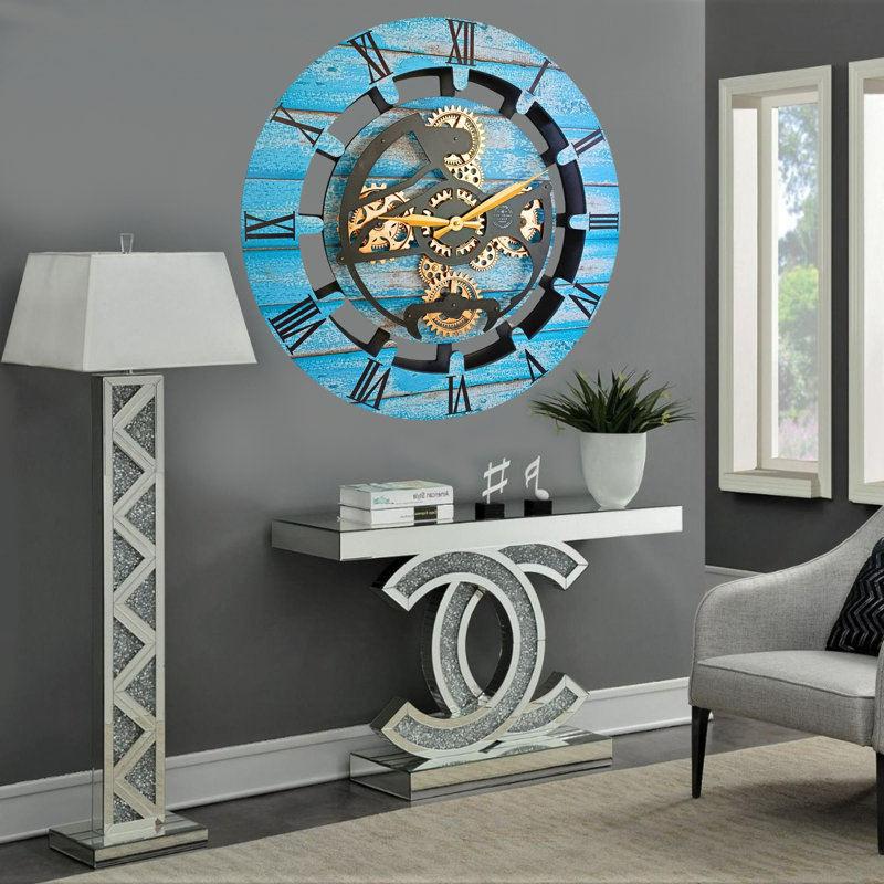 Solid Wood Wall Clock, Ocean Blue