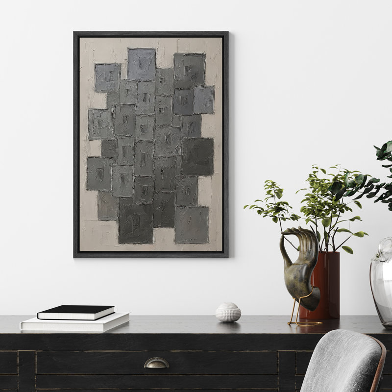 Reproduction d'art sur toile encadrée - œuvre d'art abstraite, décor moderne neutre pour le salon, Toile tendue, Noir