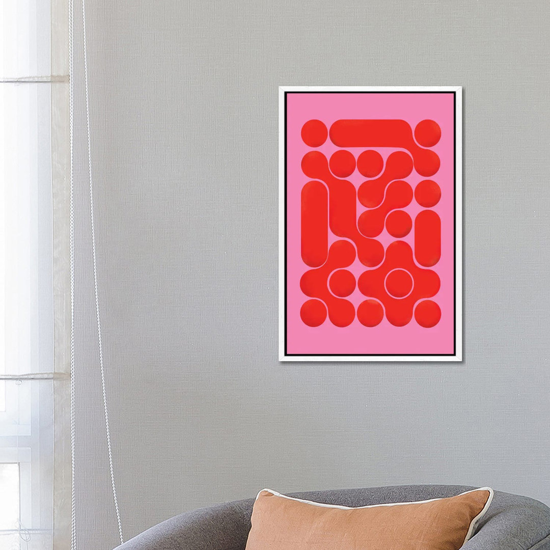 Red Abstract On Pink von Show Me Mars - Galerie-verpackte Leinwand Giclée auf Leinwand