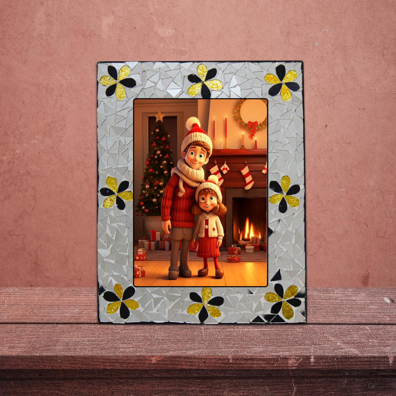  Cadre photo mosaïque - cadre rectangulaire 7 x 5 pouces pour table et mur suspendu, parfait pour la décoration intérieure, le salon, la chambre à coucher, les mariages et les cadeaux de pendaison de crémaillère - floral argenté