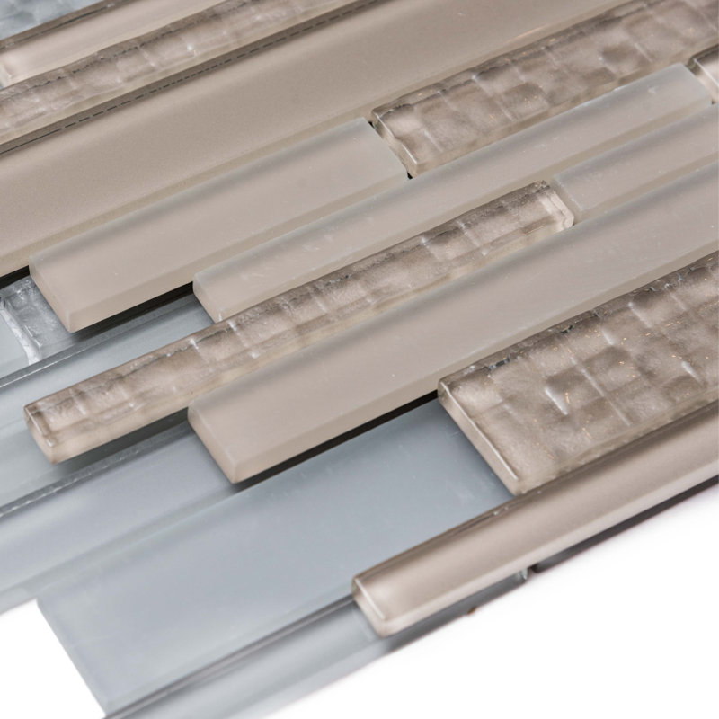 Karma Straight Edge Glass Mosaic Sheet Tile, Taupe