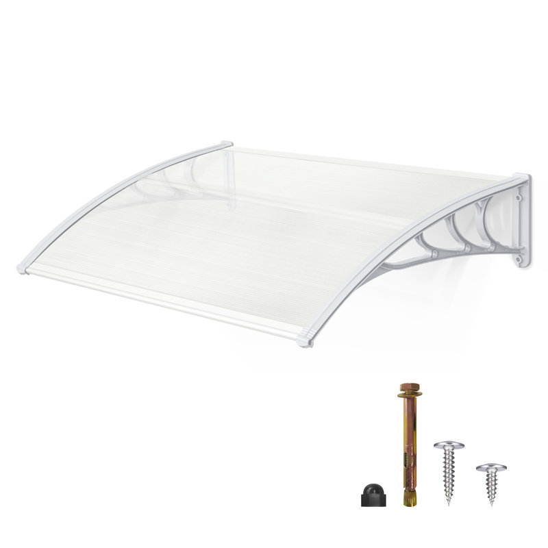 Polycarbonate Window Awning, Patio Canopy, White/Silver