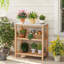 Table de jardin à 3 niveaux avec terrasses en bois d'acacia et 2 tablettes à lattes