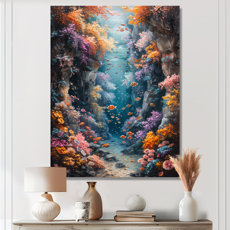 Orange bleu, corail, marine, merveille de rêves - art mural Coralwall, White Picture Framed, H 30 po x l 40 po