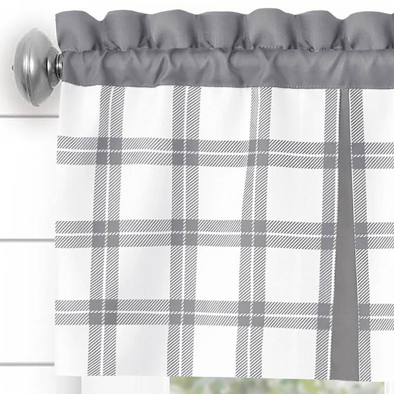 Plaid Tailored Kitchen Curtain, Gray, 13" H x 56" W