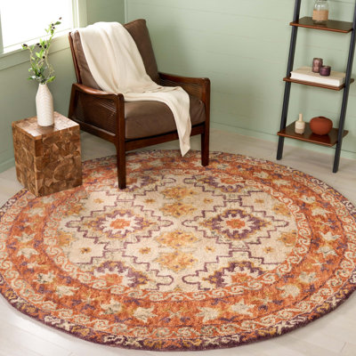 Tapis orange / beige en laine / coton touffeté à la main