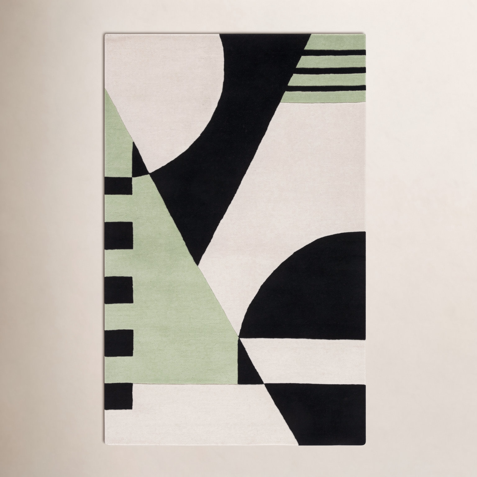 Hina Black Green Hand-Woven Rug, Rectangle 4' x 6'
