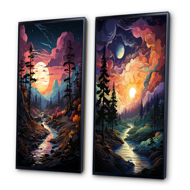 " Pine Tree Whimsical Pine " 2 - Pieces, Black Framed, 40" H x 40" W