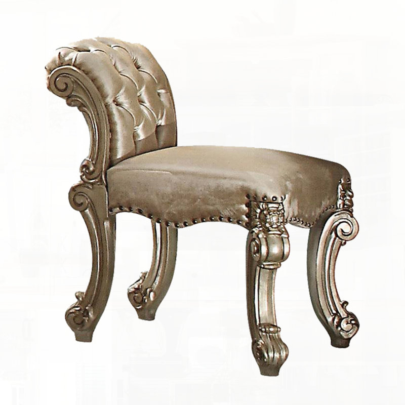Tabouret de coiffeuse en tissu à finition dorée patinée