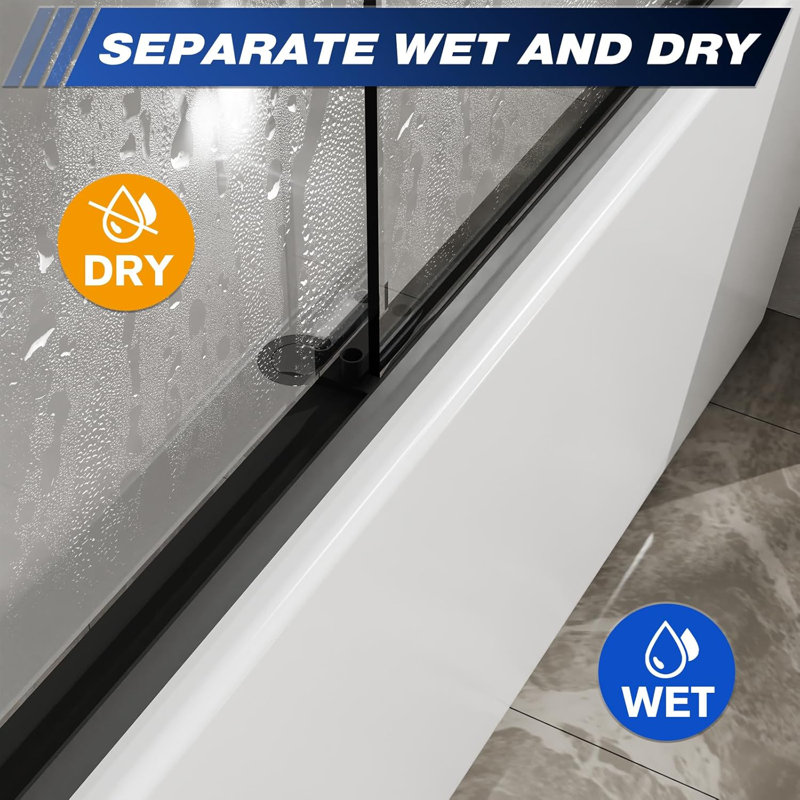 Double Sliding Bathtub Shower Door, Modern Shower Enclosure For Tub With Aluminum Frame And 1/4" Clear Tempered Glass, Stainless Steel Hardware, Adjustable Tub Door, 56-60" W X 58" H, Matte Black