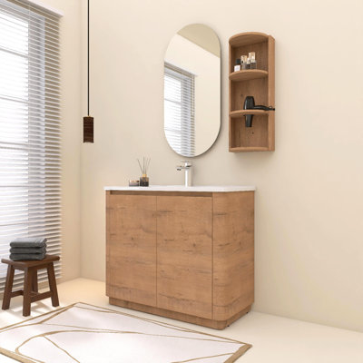 Meuble-lavabo autoportant 36/40 po avec lavabo en céramique et support de rangement, portes à fermeture douce