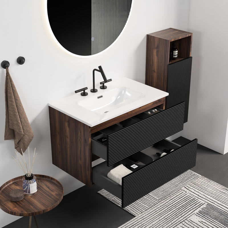 Emilie Single Bathroom Vanity with @Solid + Manufactured Top