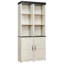 Armoire de rangement haute de style champêtre avec étagères réglables, bibliothèque en MDF imitation bois 3D avec porte coulissante de style grange-1503124270