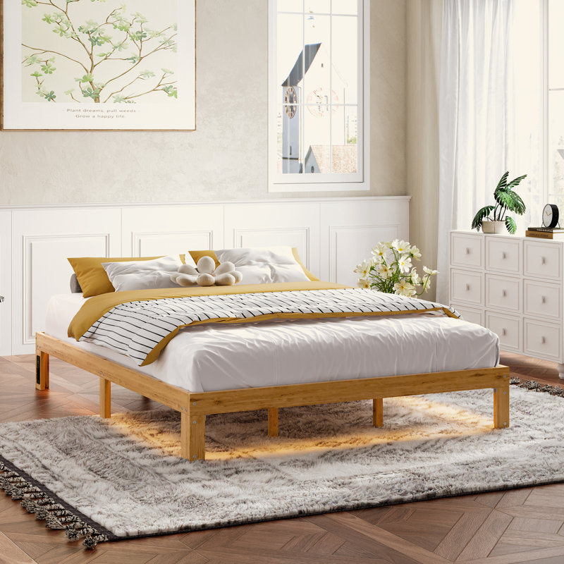 Structure de lit plateforme en bois - structure de lit grand en bois massif de 12 pouces avec support de lattes, aucun sommier requis, assemblage facile - pin rustique