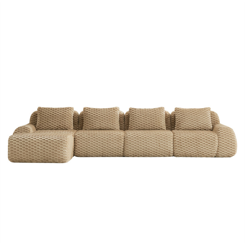 146" L-Shaped Sectional, Light Camel Velvet