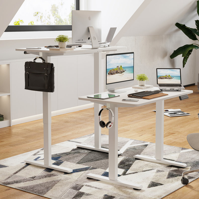 Radke Height Adjustable Rectangle Standing Desk, White, 39.37" W x 23.62" D