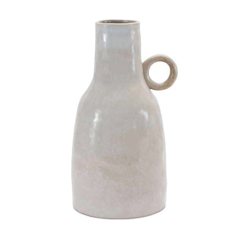 Vase de table rond en céramique 11 "gris et blanc