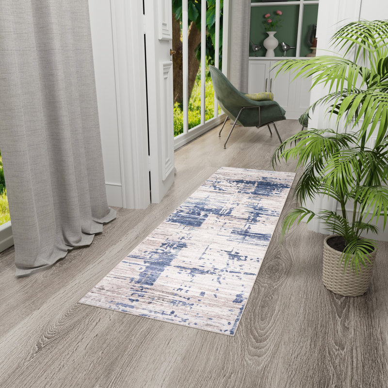 Tapis d'intérieur lavable à la machine HGTV, Bleu, Tapis de couloir 2 pi 2 po x 6 pi
