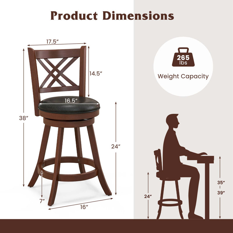 Tabouret de comptoir pivotant 24 po Demetriana, Espresso / Noir