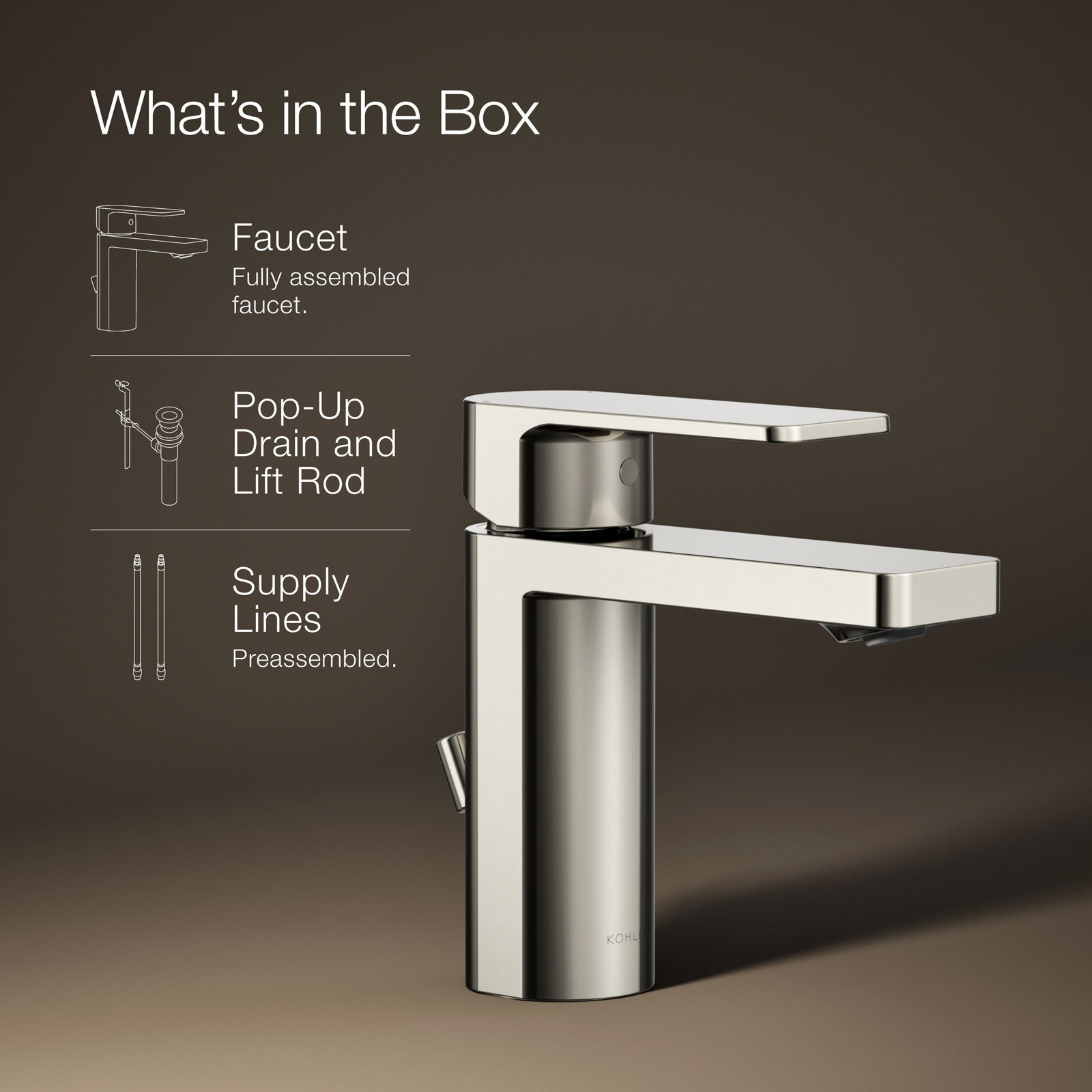 Parallel Single-Hole Bathroom Faucet with Drain, Polished Nickel