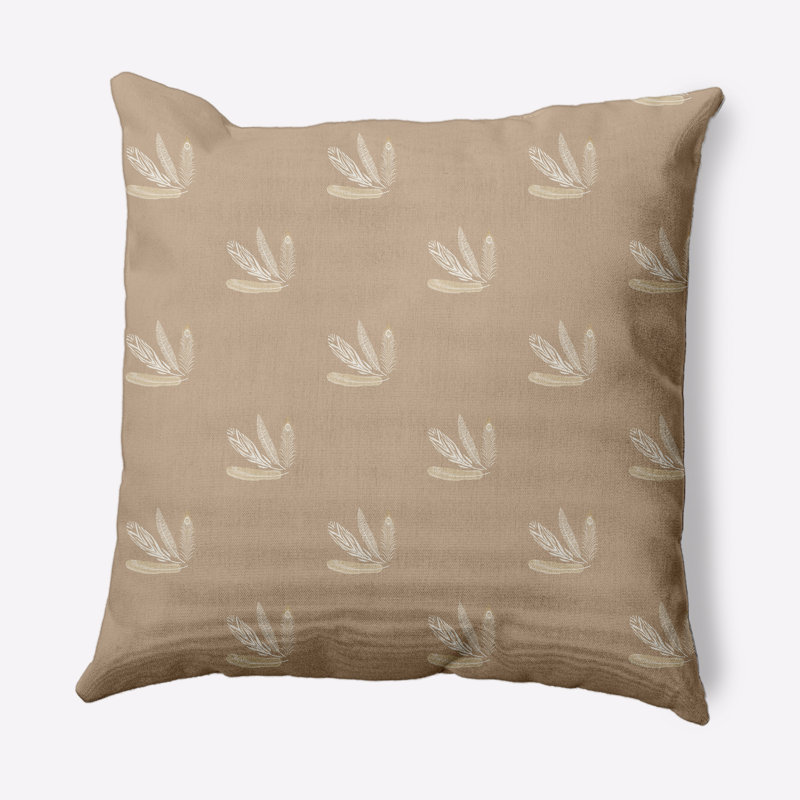 Coussin décoratif à motif de plumes, 18 po x 18 po, Brun
