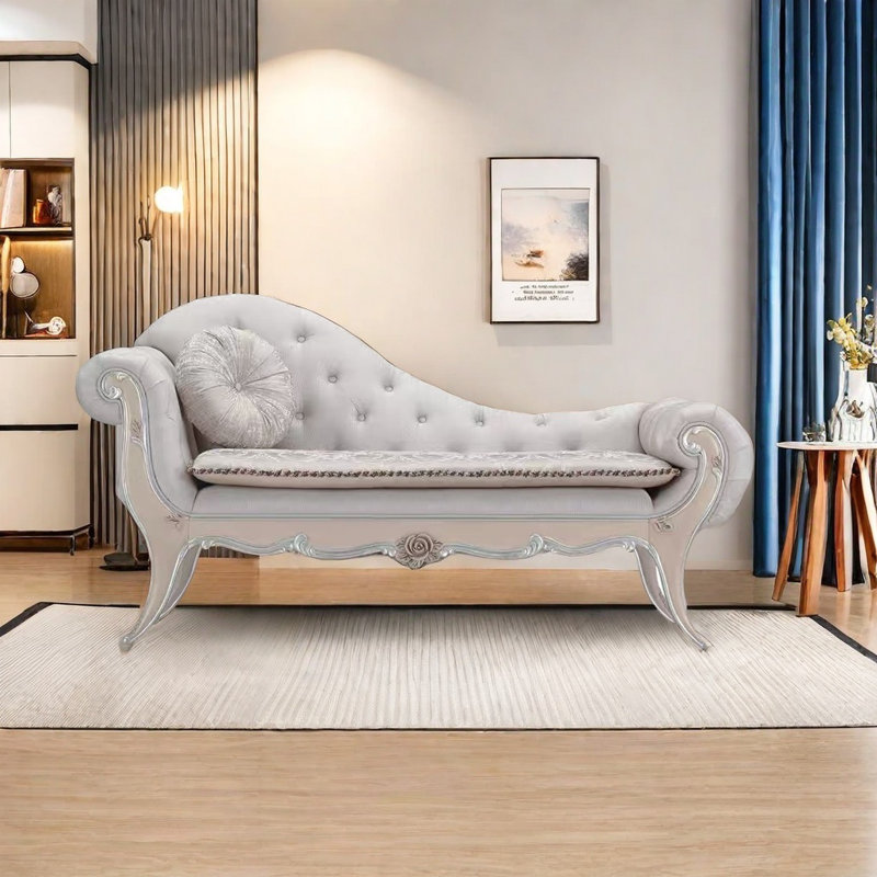 Chaise longue - éponge, bois et similicuir, Ivoire blanc, Blanc crémeux