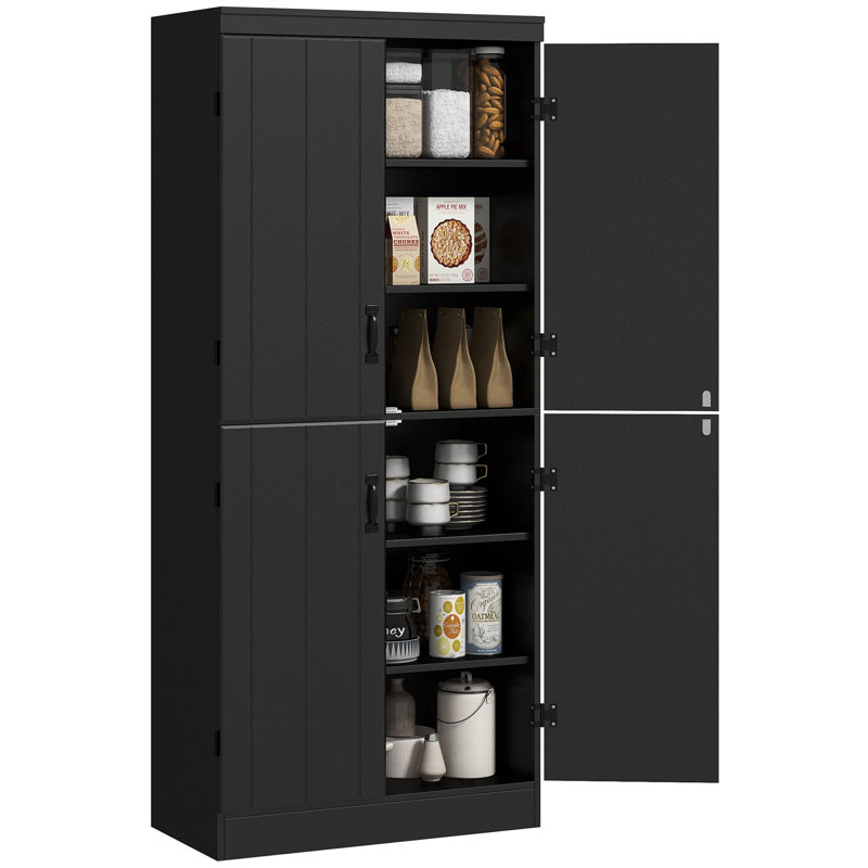 Armoire de rangement Kitchen Pantry, garde-manger à 6 niveaux avec 4 portes, noir