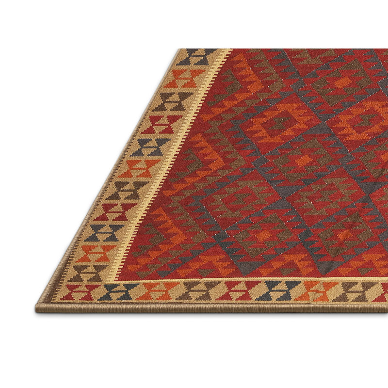 Tapis de zone rouge/jaune contemporain, Rectangle 5 pi 0 po x 8 pi 0 po
