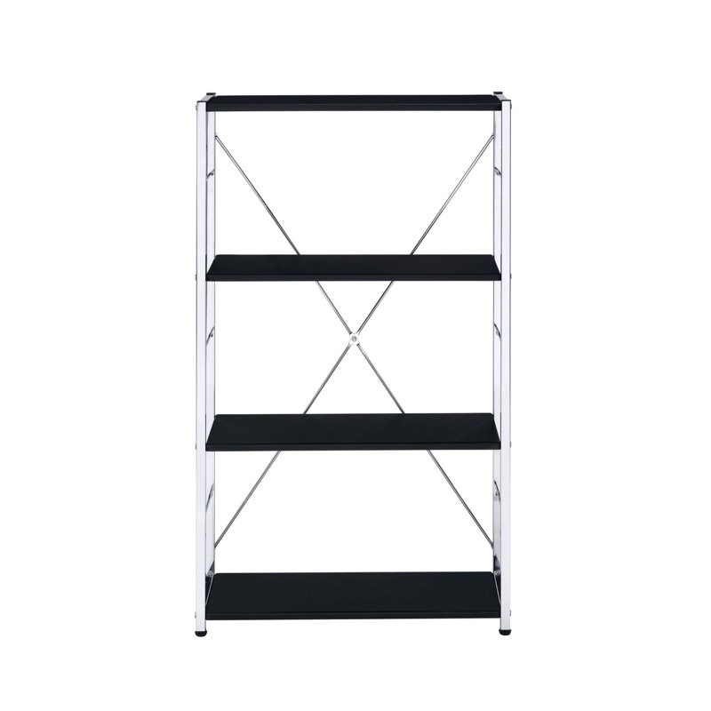Tennos Rectangular Bookshelf, Black/Chrome, (4 Shelves) 42" H x 24" W x 11" D