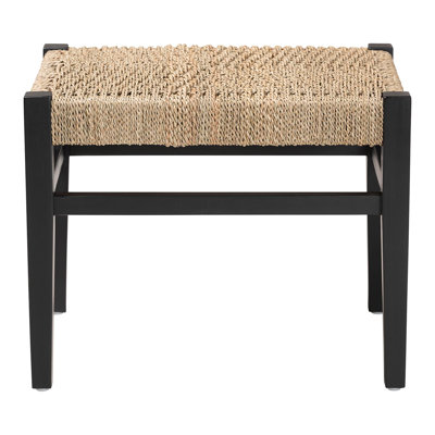 Bali & Pari Amber Seagrass Accent Bench - Handwoven Natural Fiber Stool With Black Wood Frame, Compact Coastal Boho Seating For Living Room Or Entryway