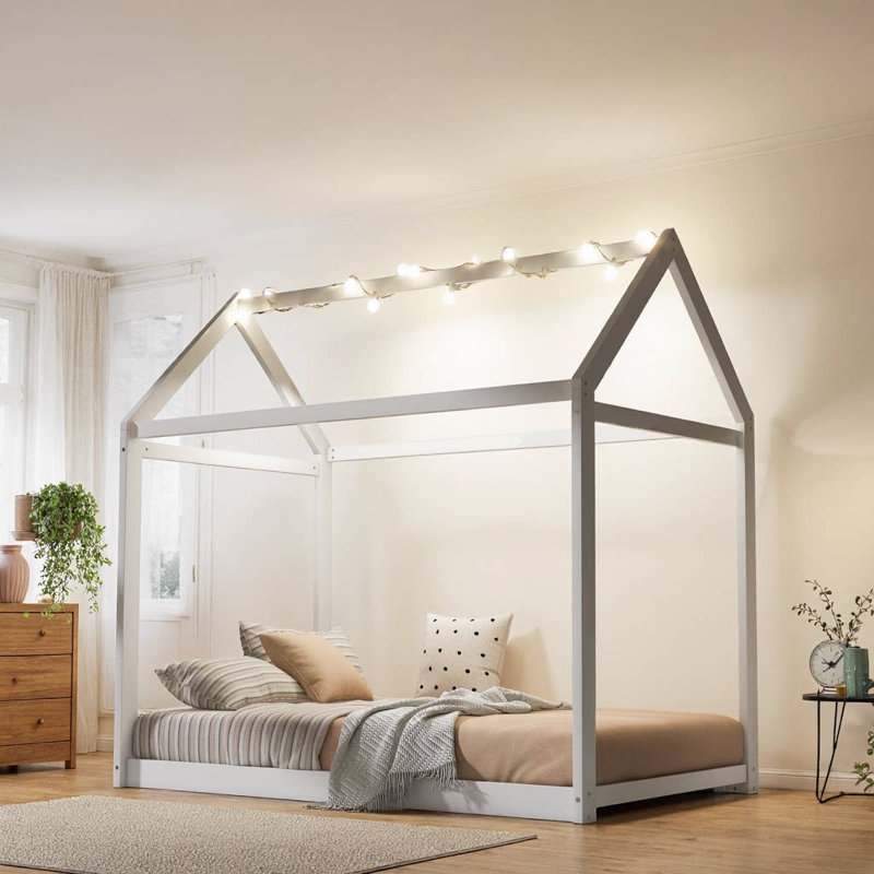 Lit simple en bois gris pour lit de bébé, Blanc